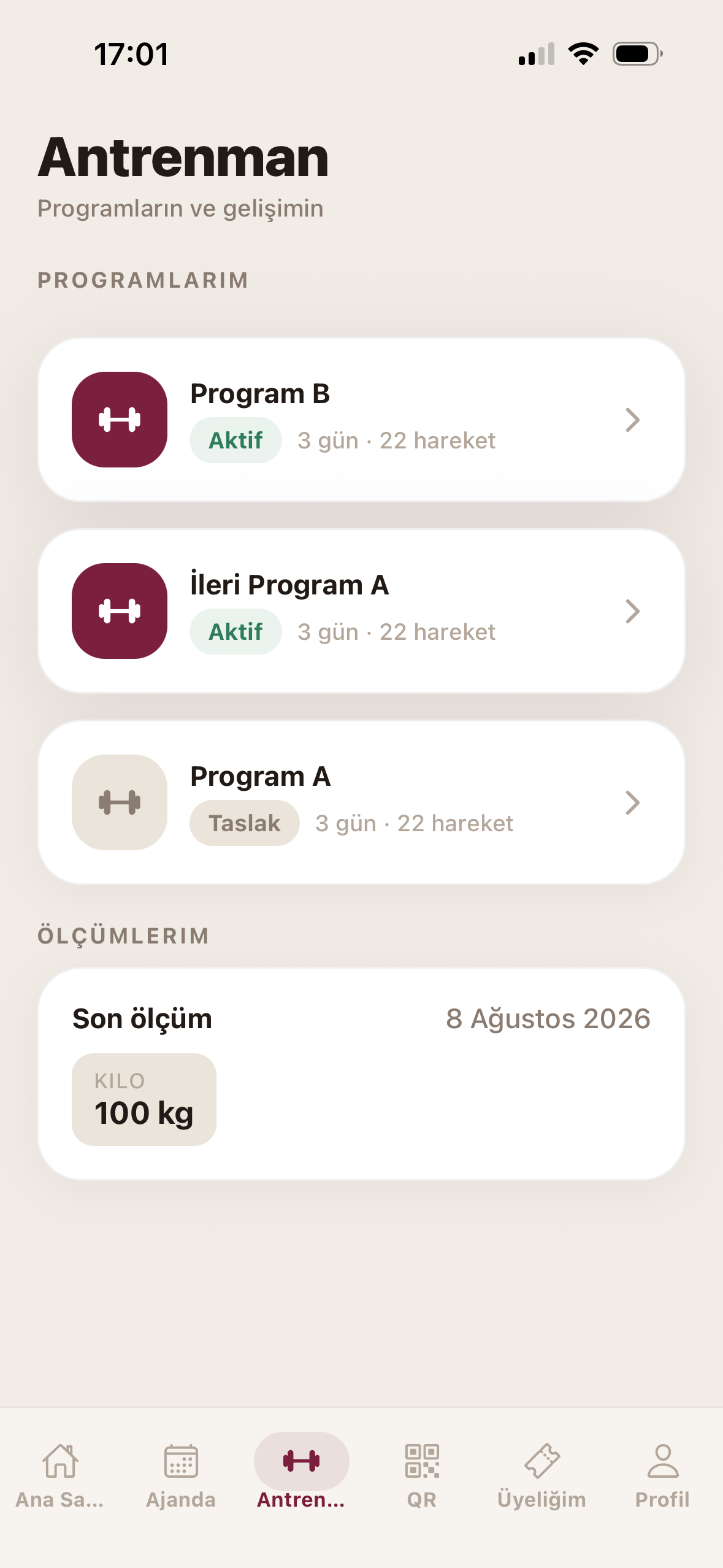 Antrenman ve ölçüm ekranı